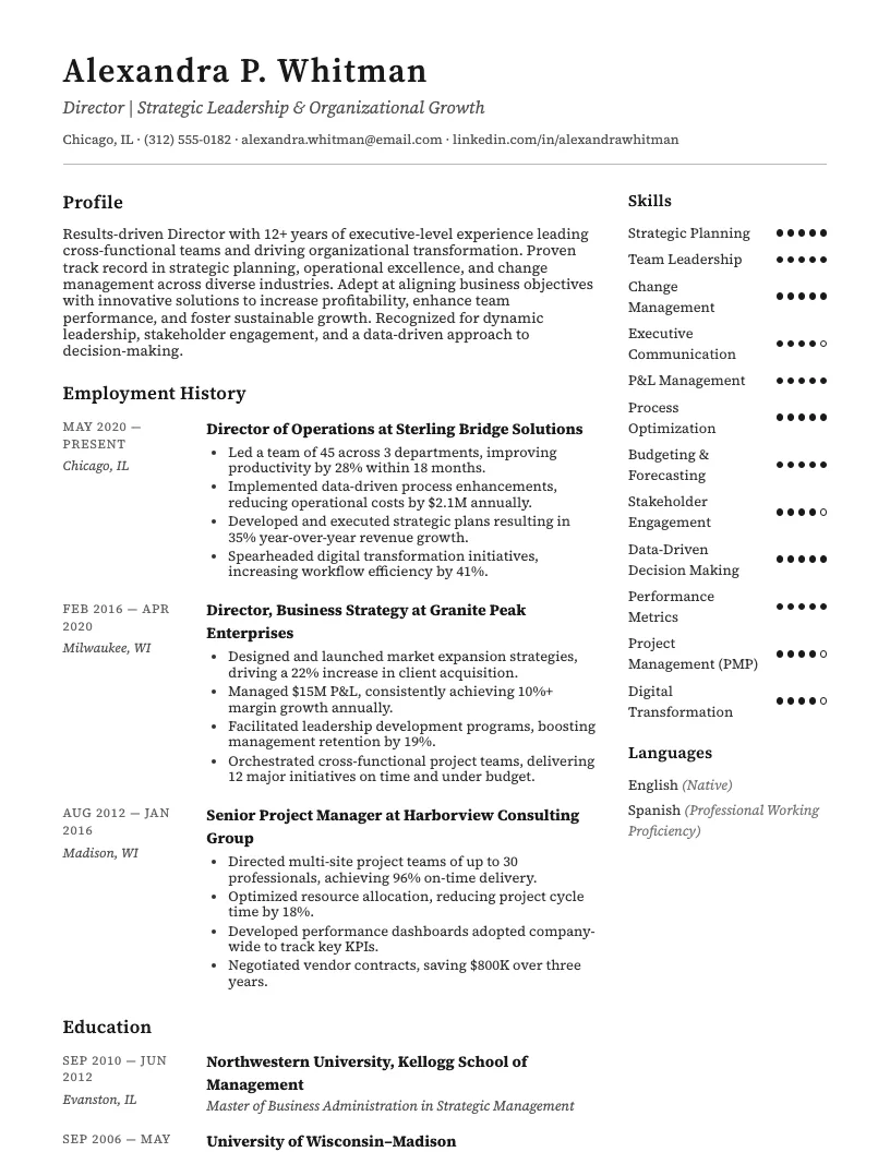 Director Resume Example
