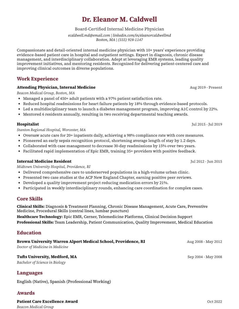 Doctor resume example