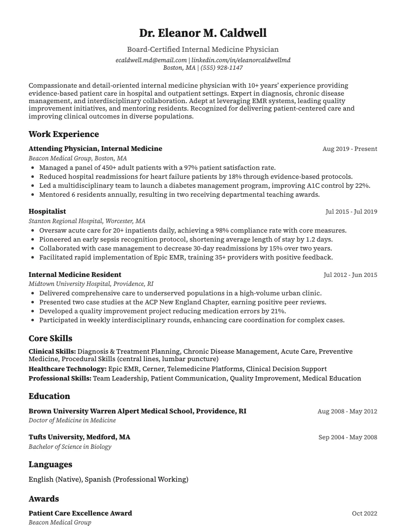 Doctor Resume Example