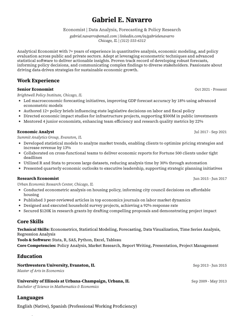 Economist Resume Example