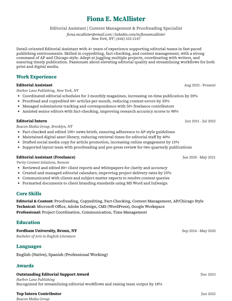 Editorial Assistant Resume Example
