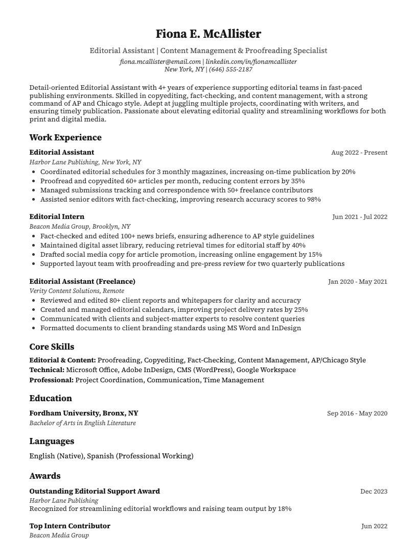 Editorial Assistant Resume Example