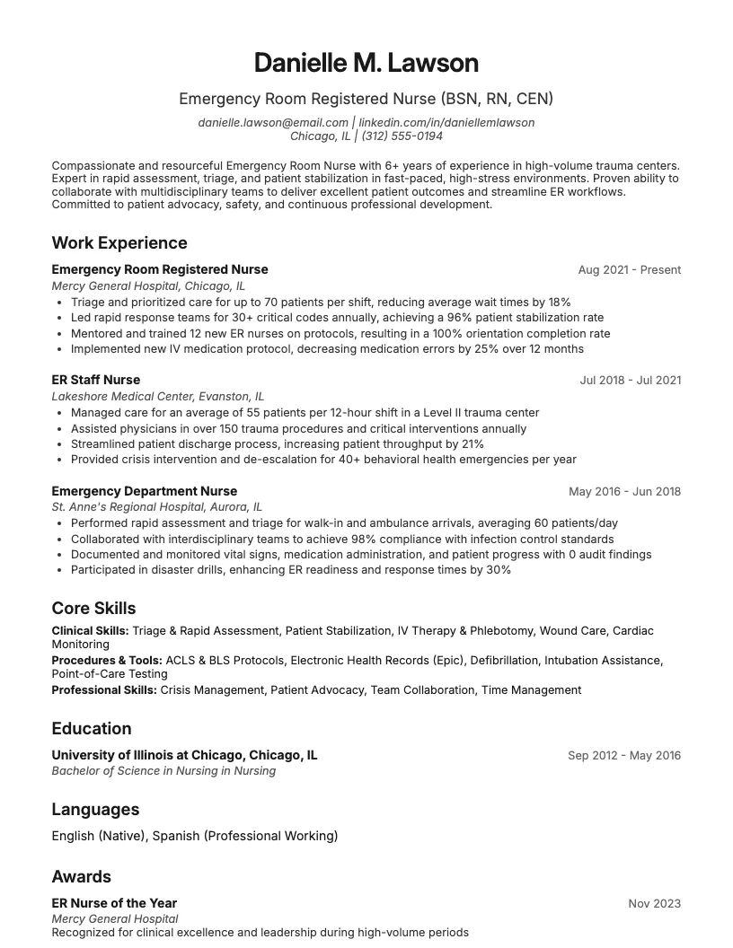 Emergency Room Er Nurse Resume Example