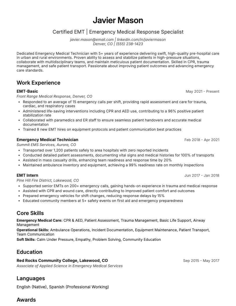 Emt Resume Example
