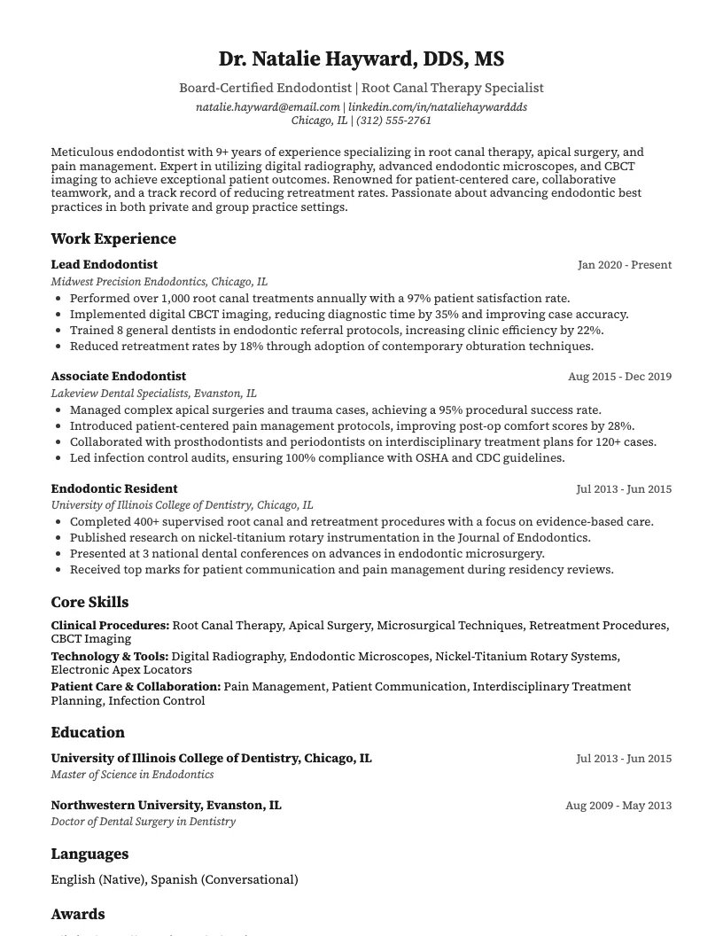 Endodontist Resume Example