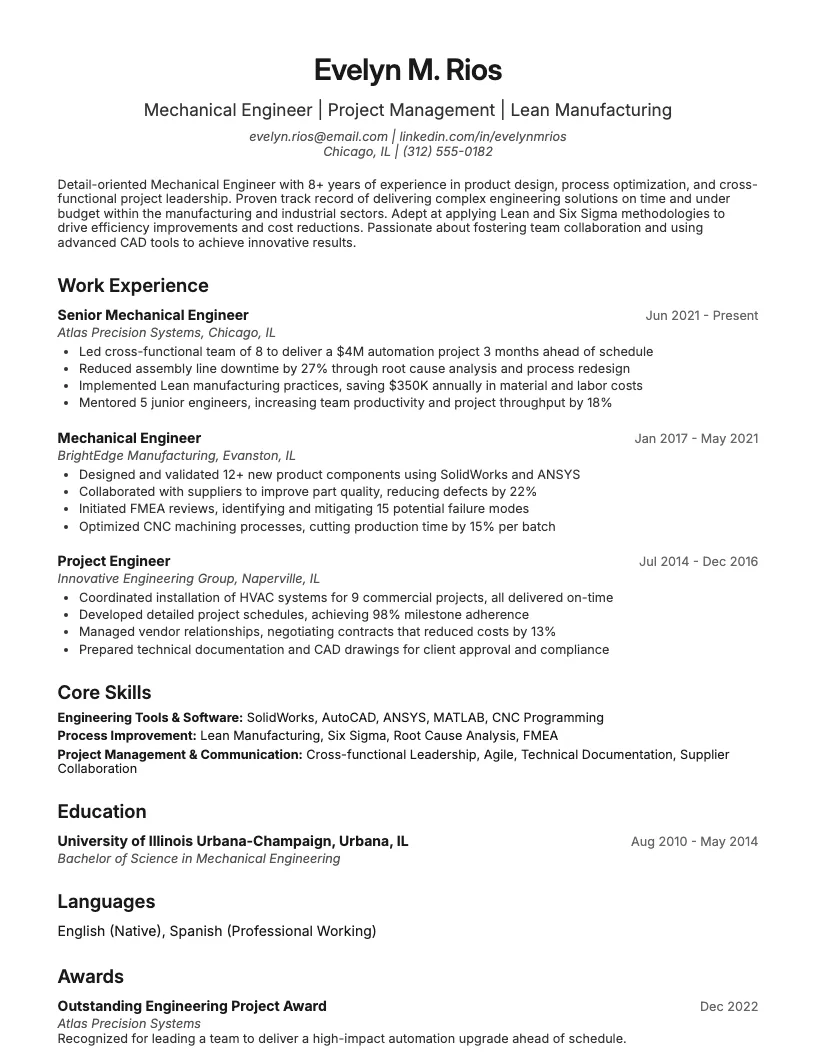 Engineer Resume Example