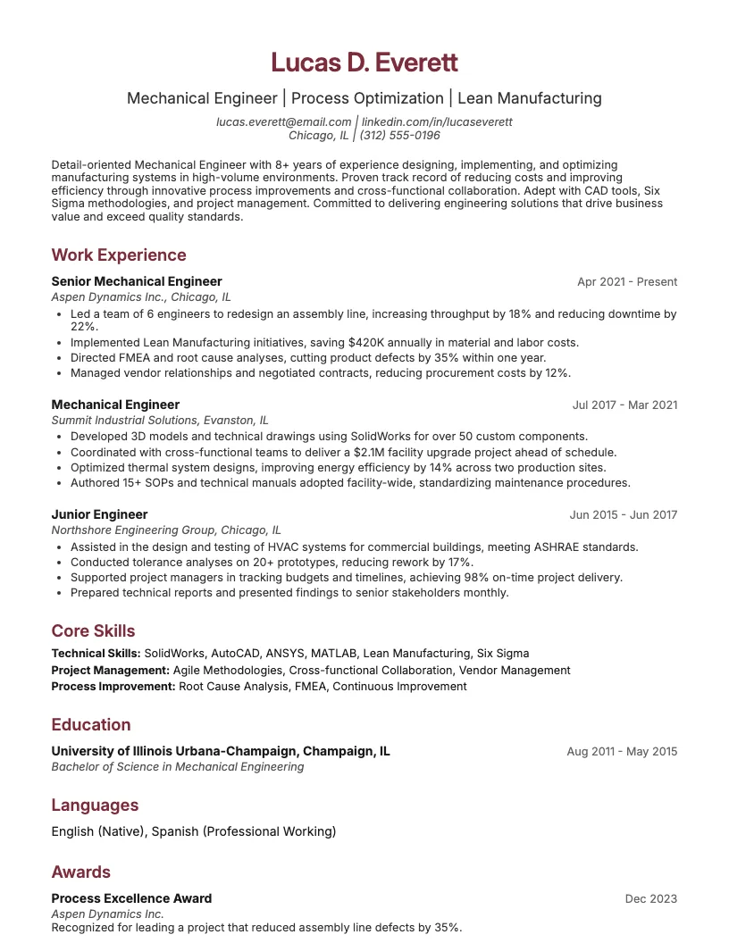 Engineering resume example