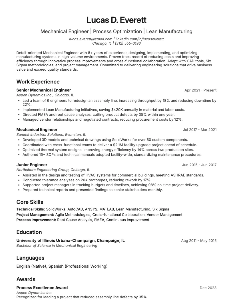 Engineering Resume Example