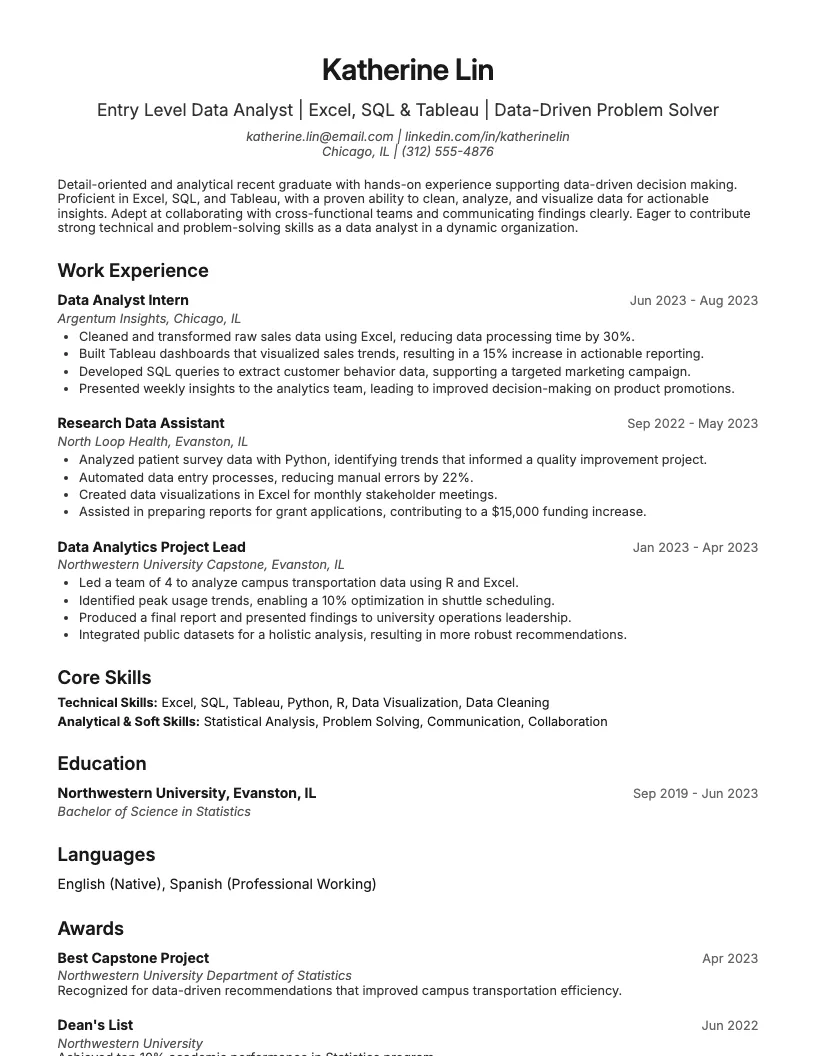 Entry Level Data Analyst Resume Resume Example