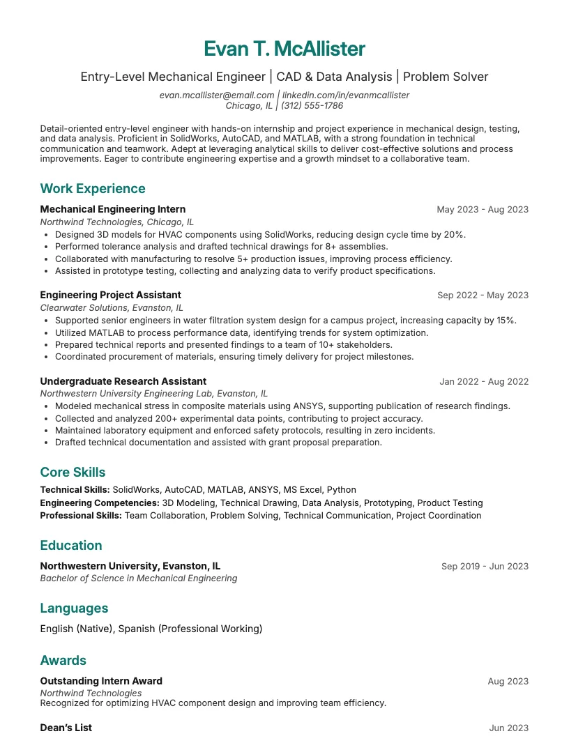 Entry Level Software Engineer Resume Example