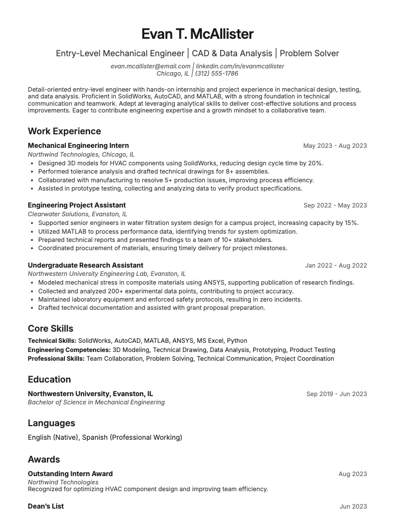 Entry Level Software Engineer Resume Example
