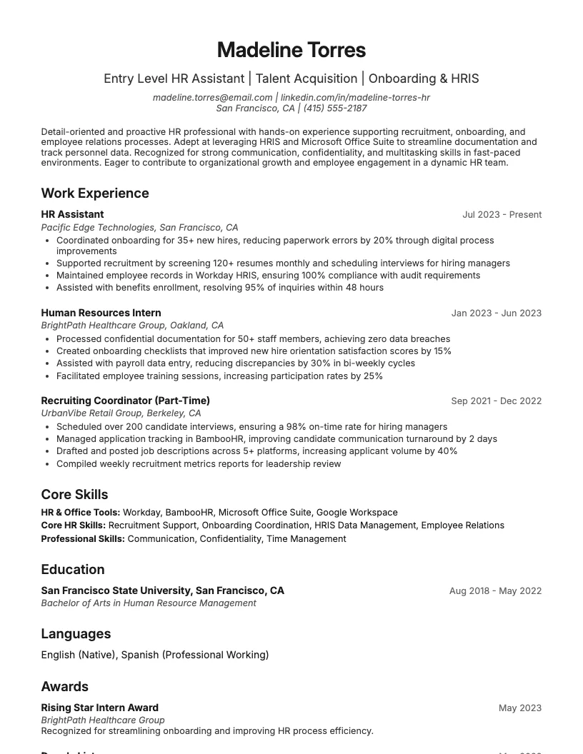 Entry Level Hr Resume Example