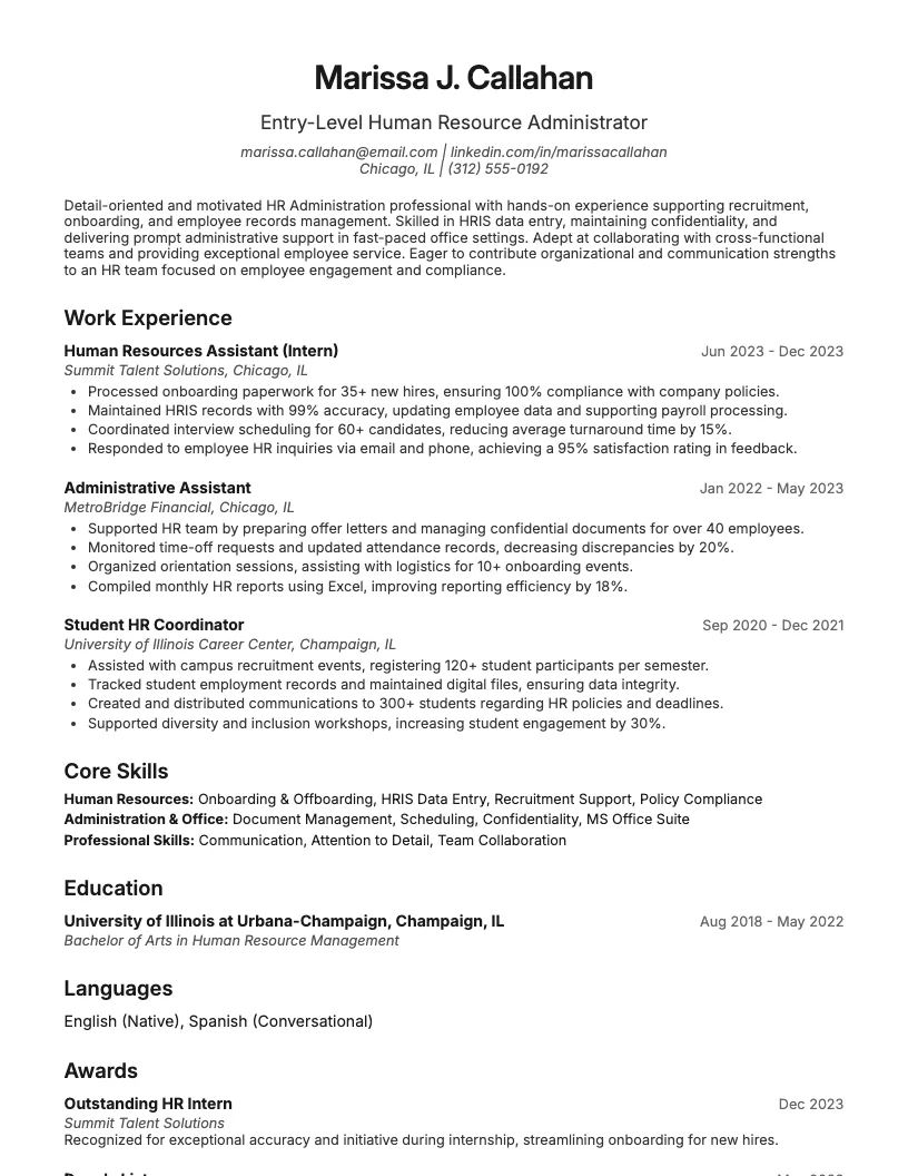 Recent College Graduate Human Resources Resume Resume Example