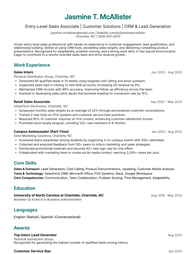 Entry Level Sales Resume Resume Example