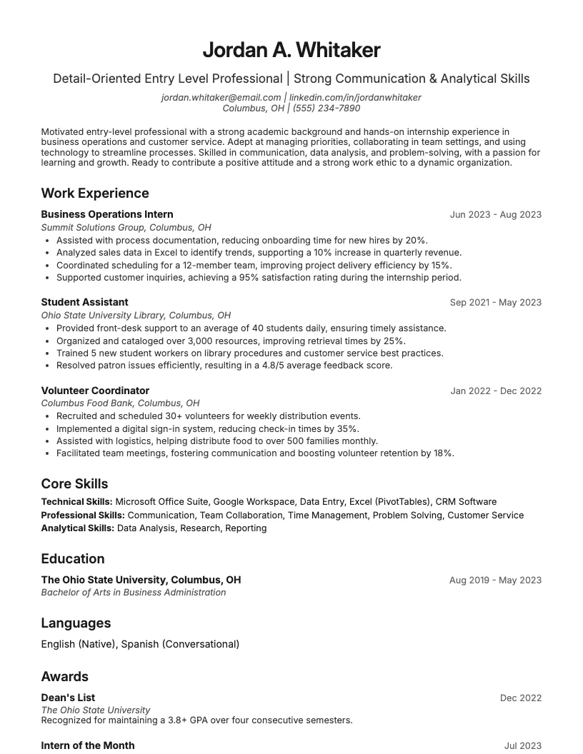 Entry Level Resume Example