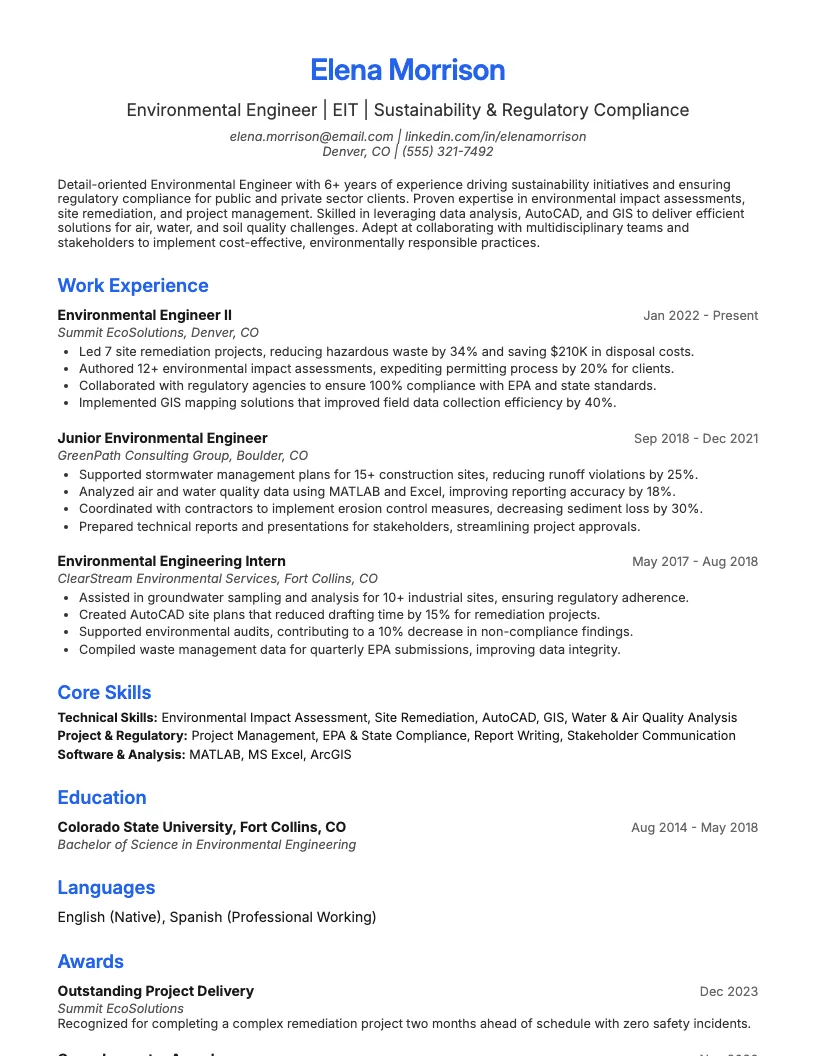 Environmental Engineer Resume Example
