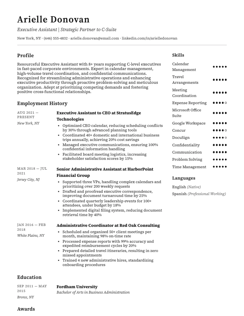Executive Assistant Resume Example