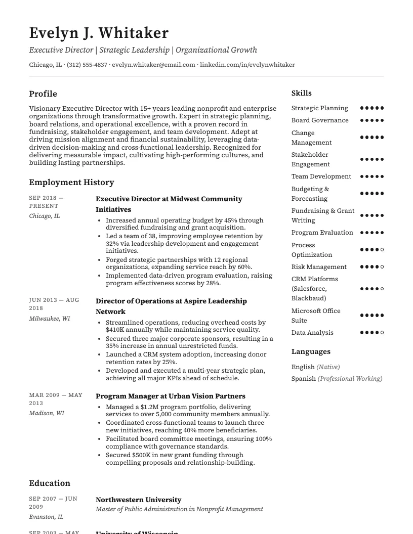 Executive Director Resume Example