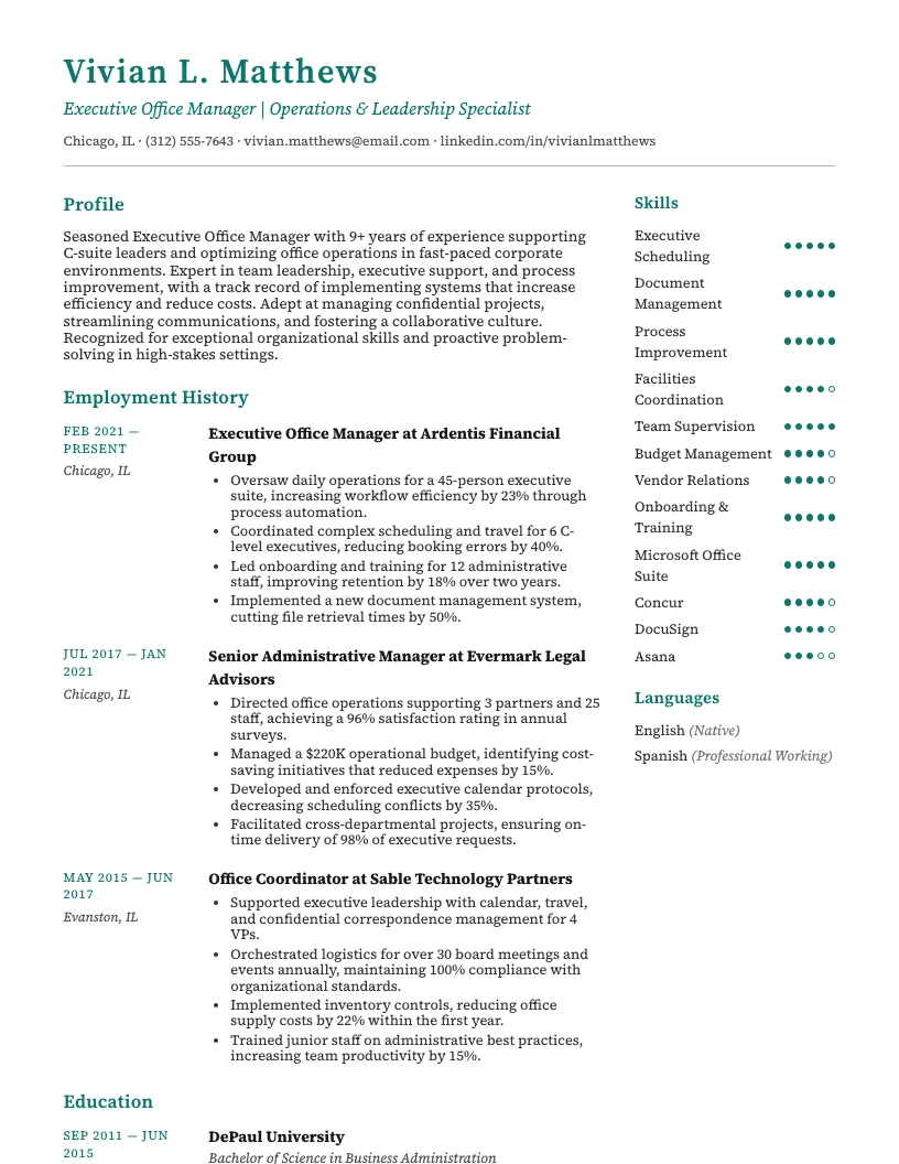 Executive Office Manager Resume Example