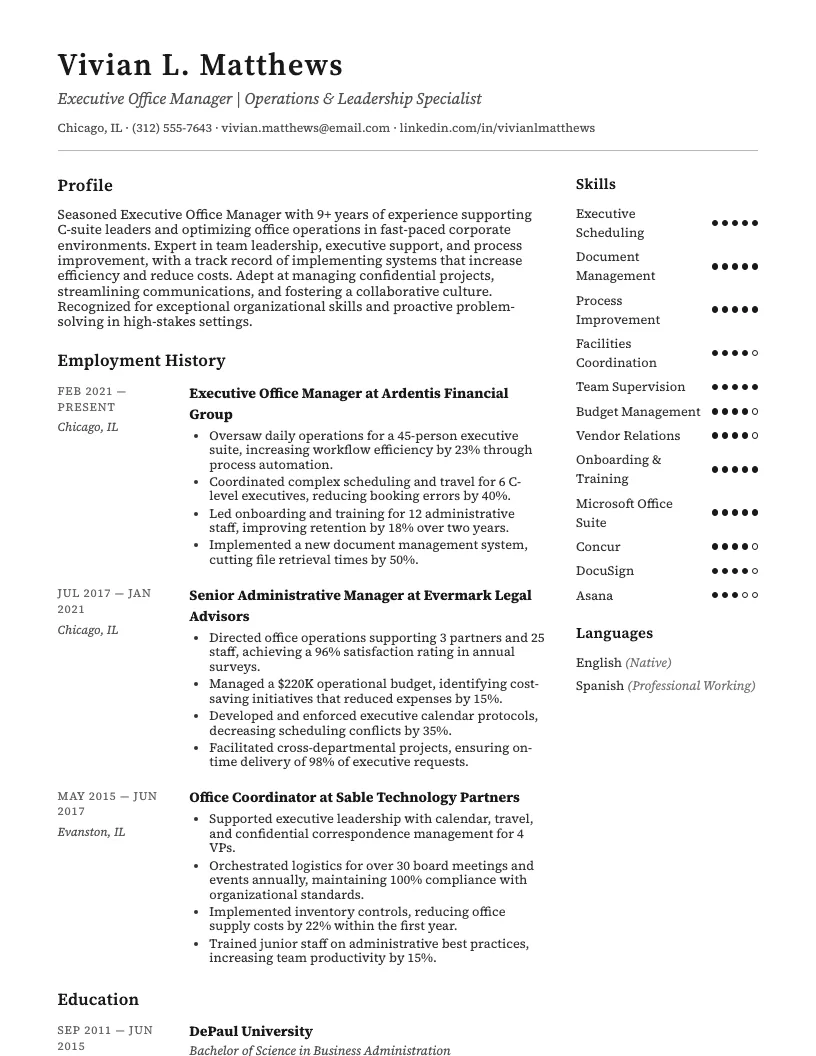 Executive Office Manager Resume Example