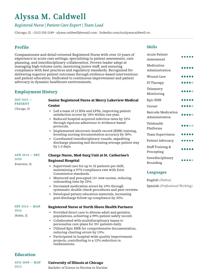 Experienced Nurse Resume Example