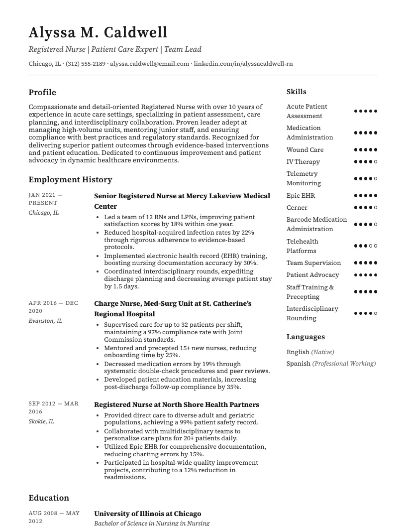 Experienced Nurse Resume Example
