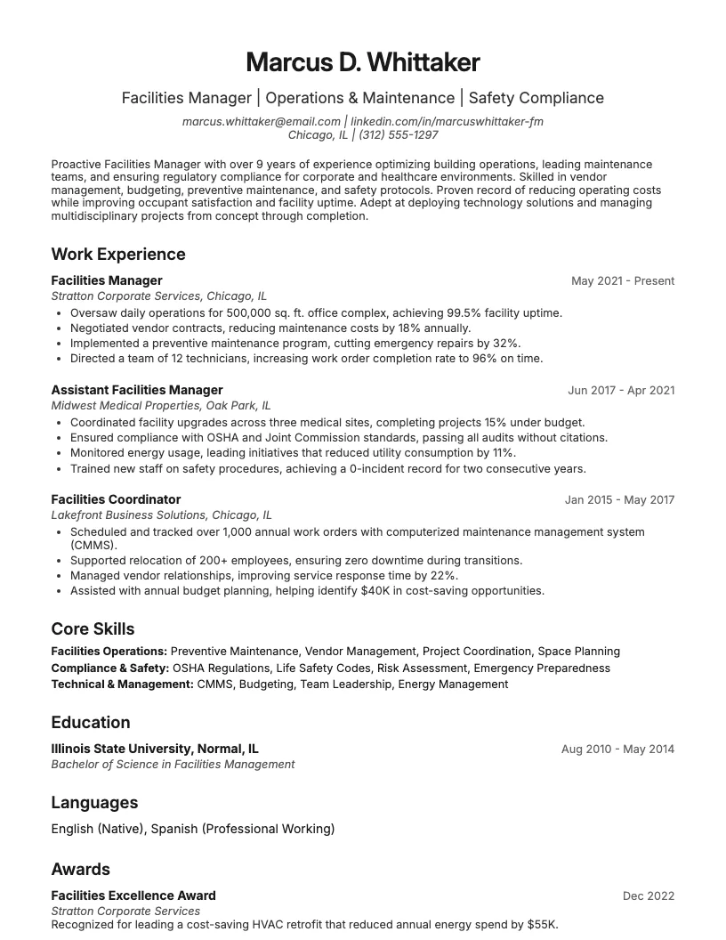 Building Manager Resume Example