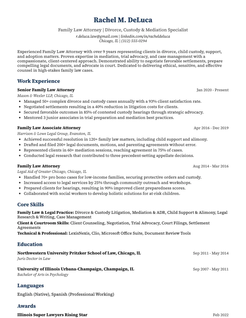 Family Law Attorney Resume Example
