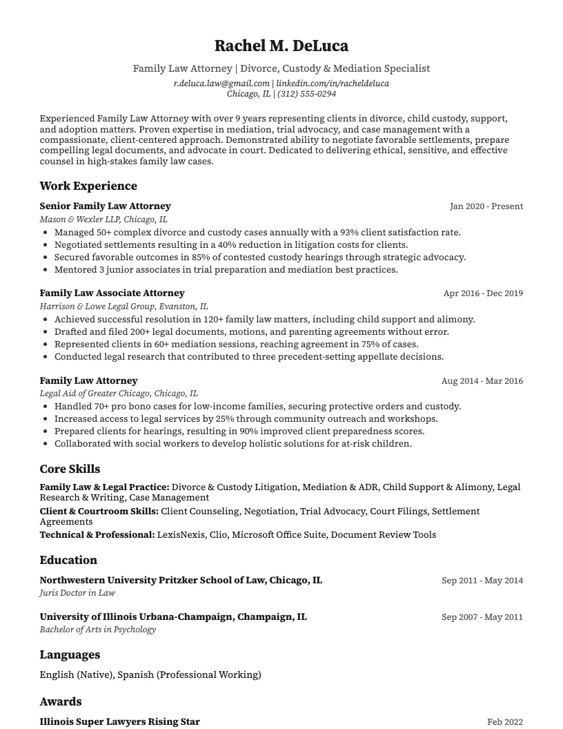Family Law Attorney Resume Example