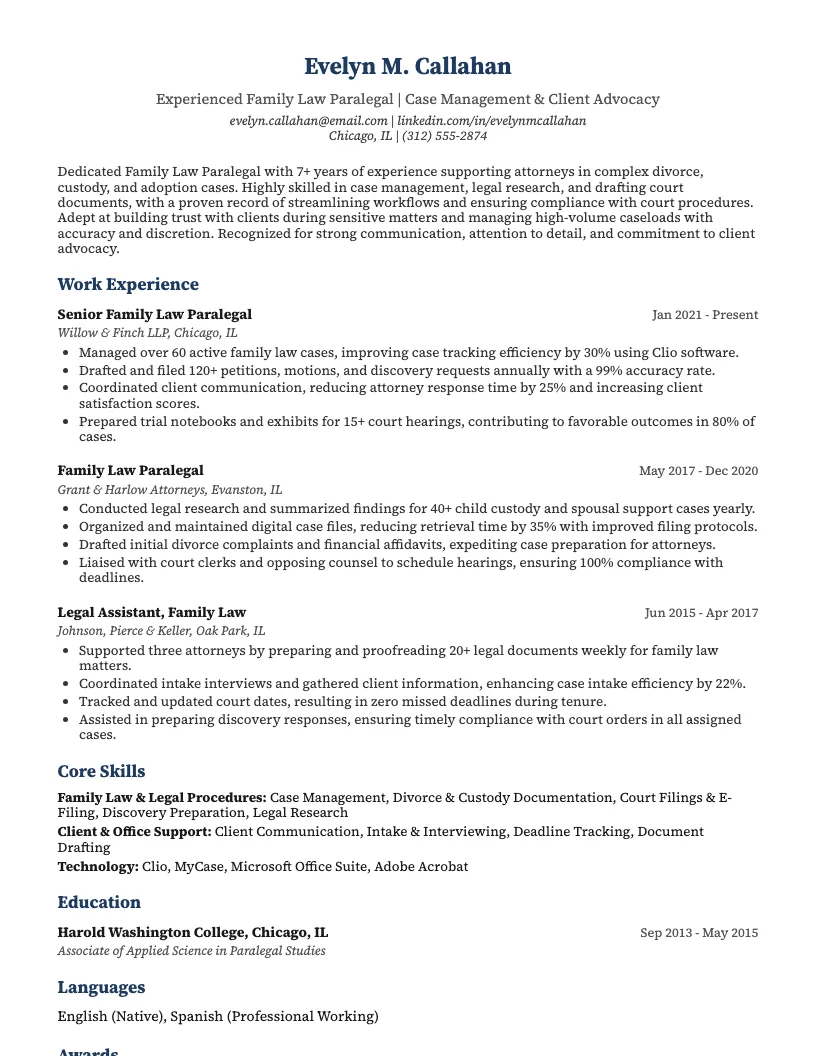 Family Law Paralegal Resume Example