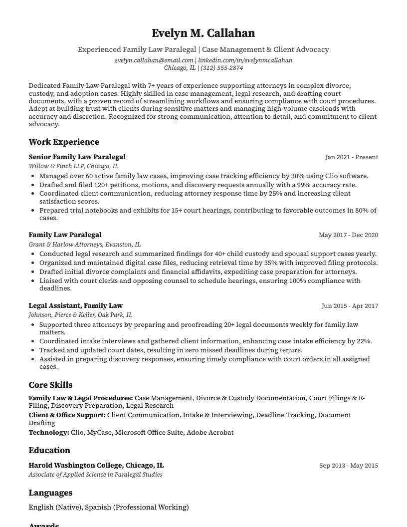 Family Law Paralegal Resume Example