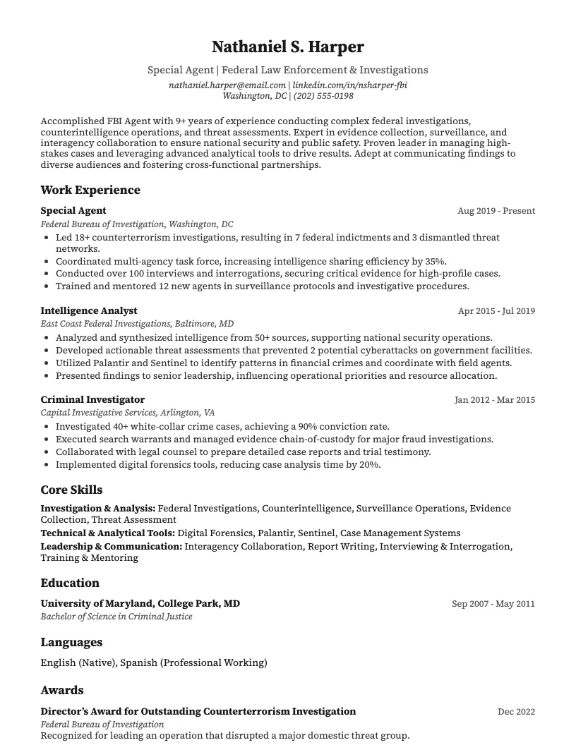 Fbi Agent Resume Example