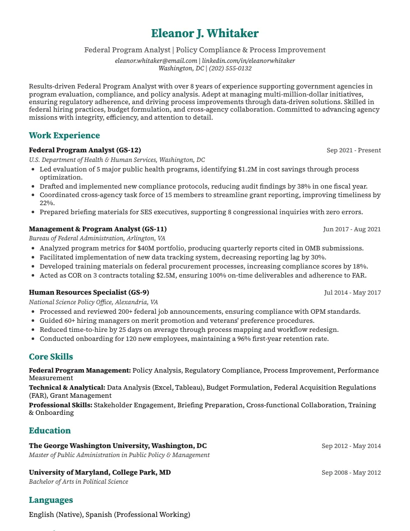 Federal resume example