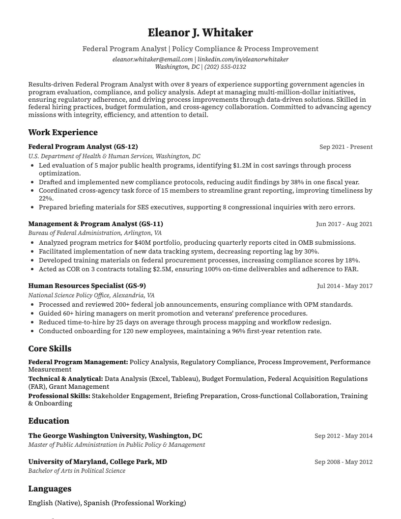 Federal Resume Examples Resume Example