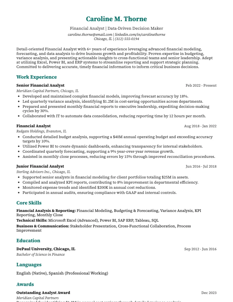 Financial Analyst resume example