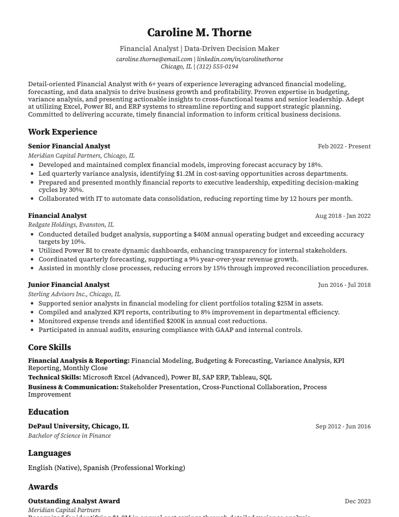 Financial Analyst Resume Example