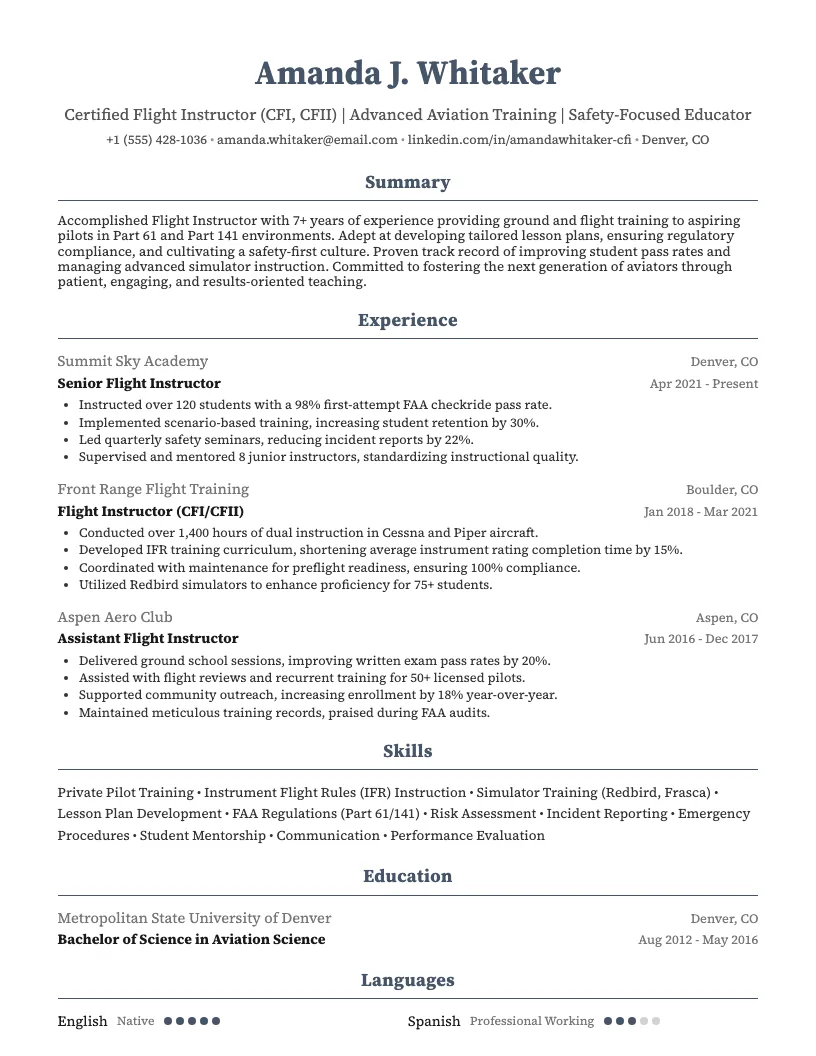 Flight Instructor Resume Example