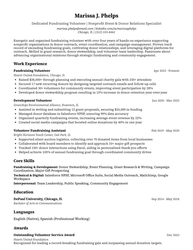 Fundraising Volunteer Resume Example