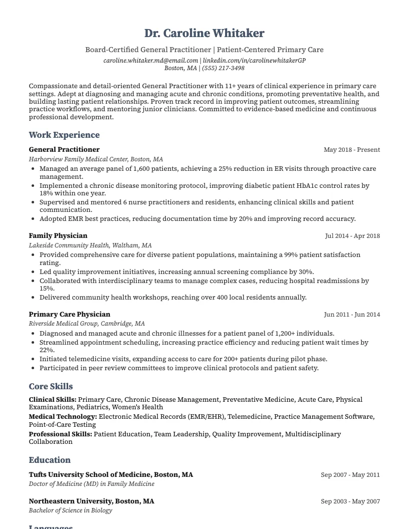 General Practitioner Resume Example