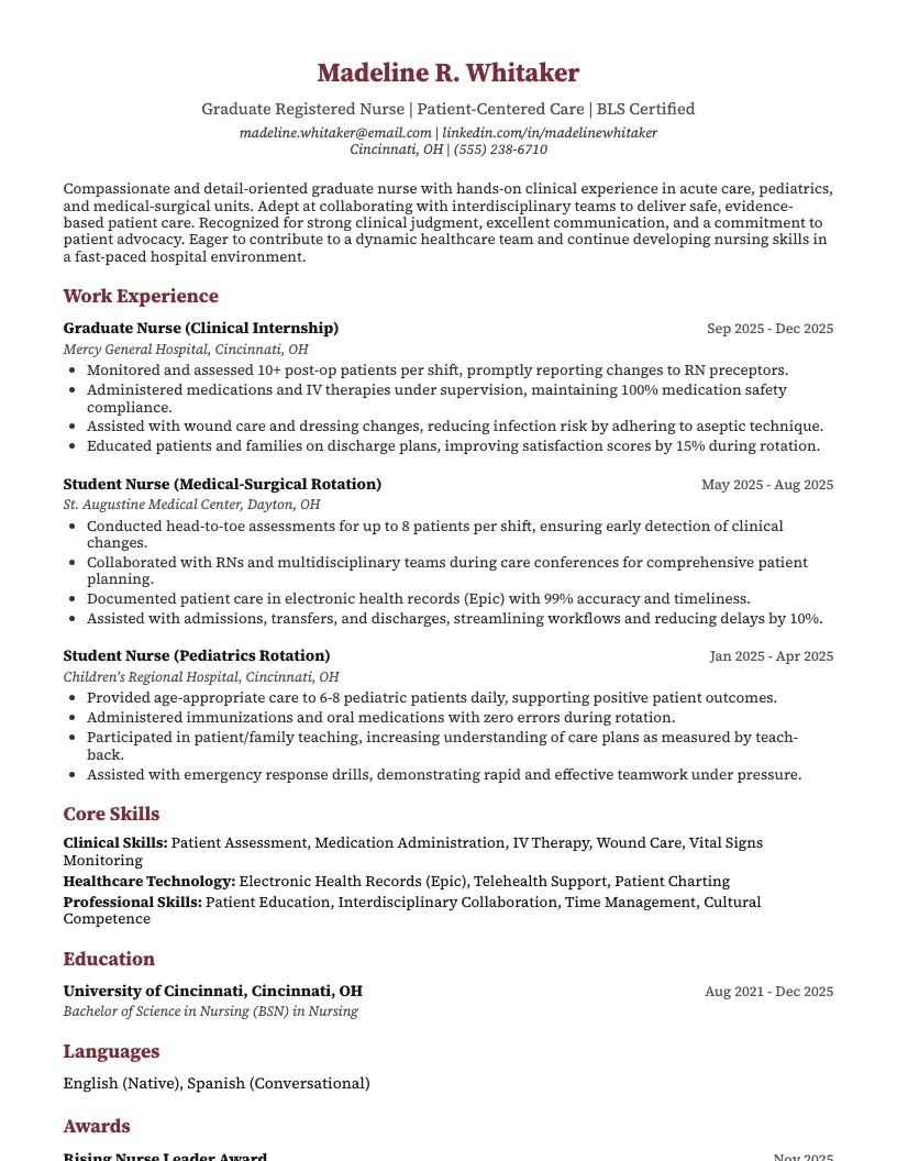 Staff Nurse Resume Example
