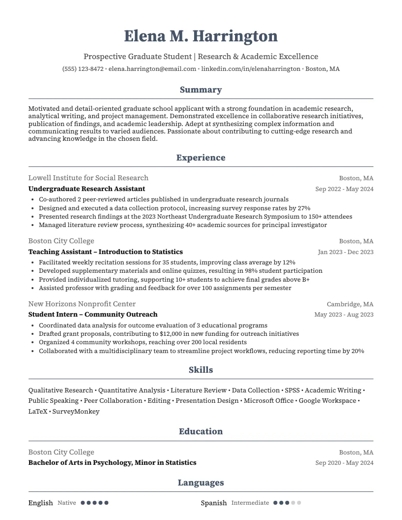 Grad School Resume Example