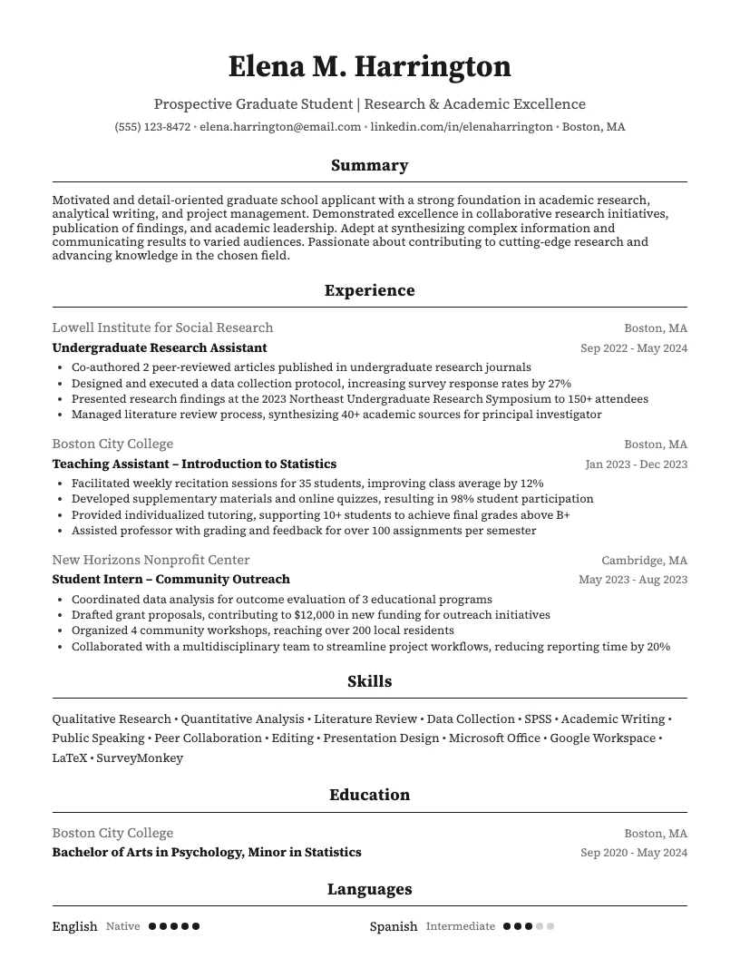 Grad School Resume Example