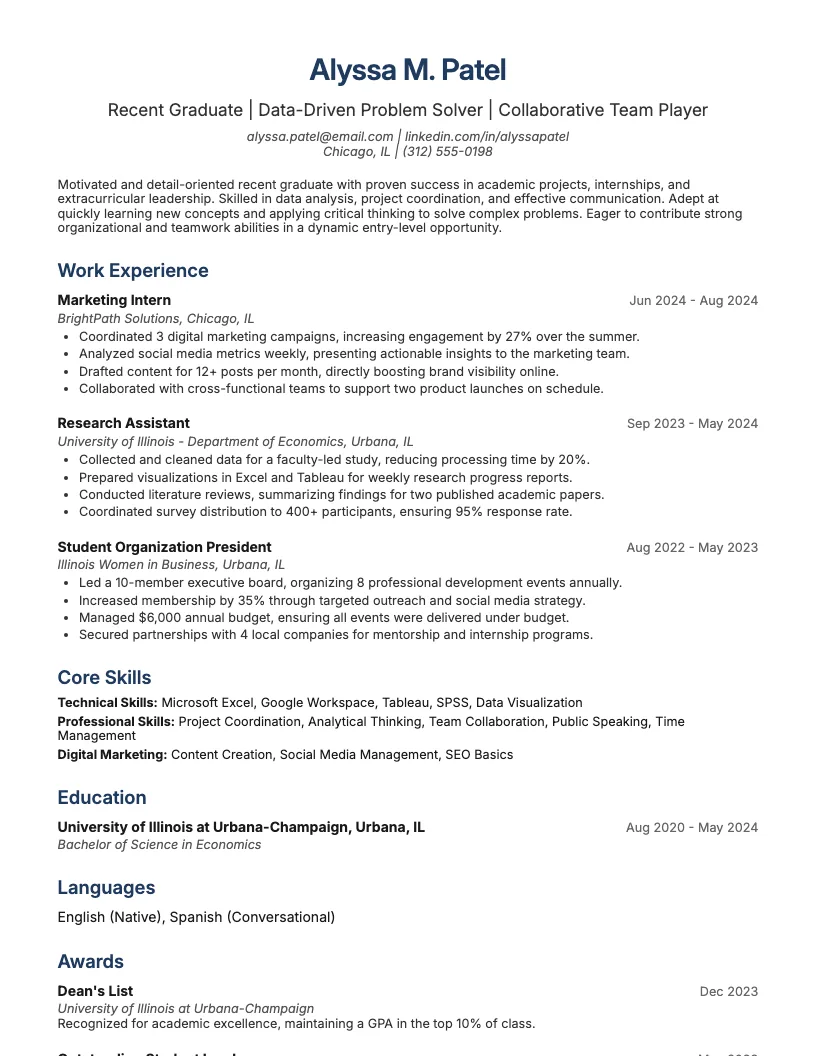 College Graduate Resume Example