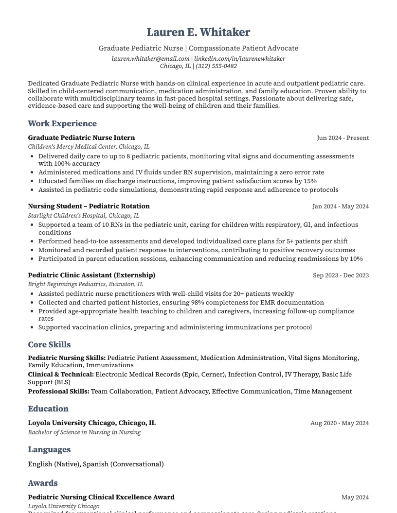 Pediatric Nurse Resume Example