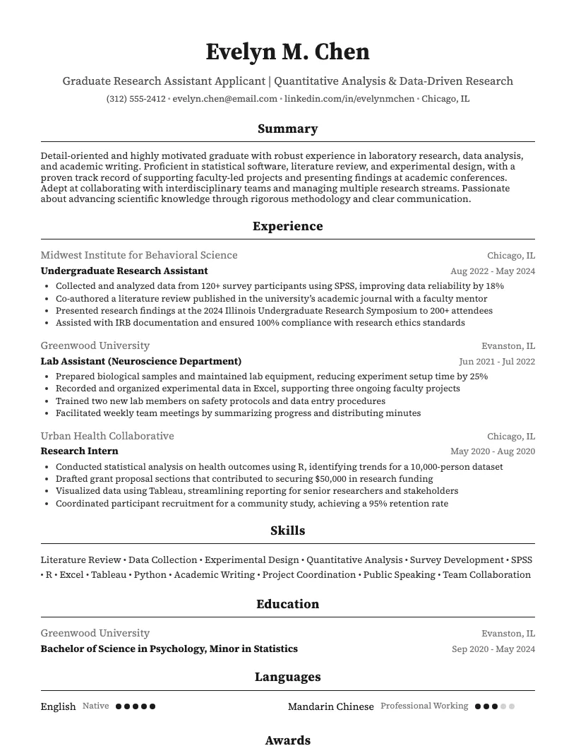 Graduate Research Assistant Applicant Resume Example