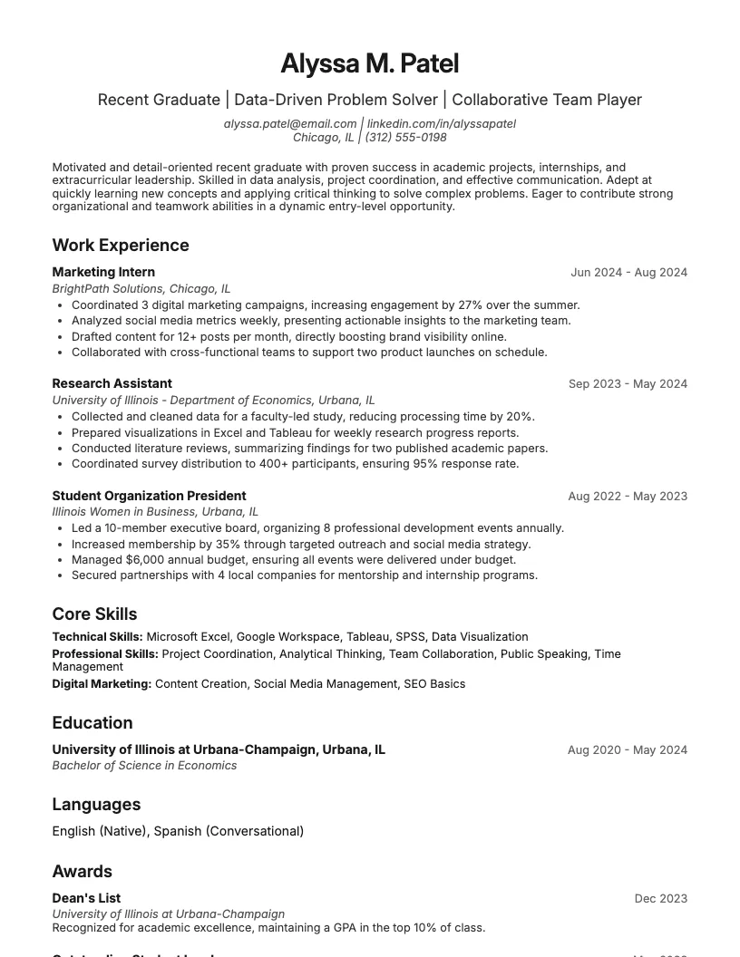 Graduate Resume Example