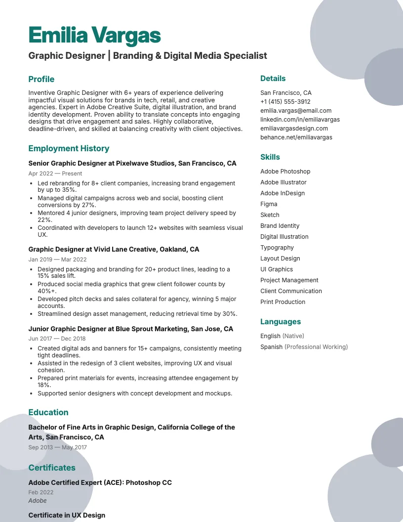 Graphic Designer Resume Example