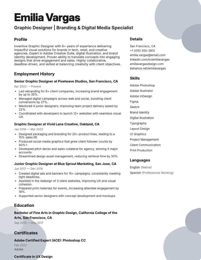 Graphic Designer Resume Example