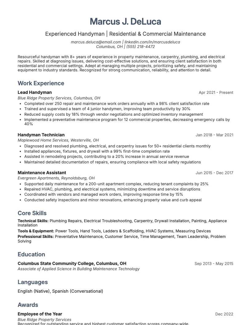 Handyman Resume Example
