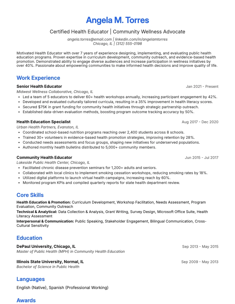 Pediatric Diabetes Educator Resume Example